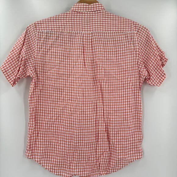 Brooks Brothers Large Orange Red Plaid 100% Linen Short Sleeve Button Down Shirt - Picture 5 of 5